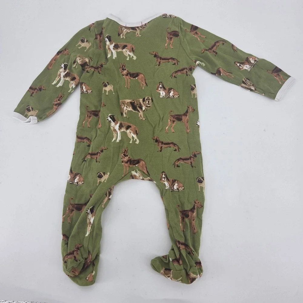 Milkbarn Baby Dog Print Bamboo Footed Sleeper Green Snaps 6-9 Months
